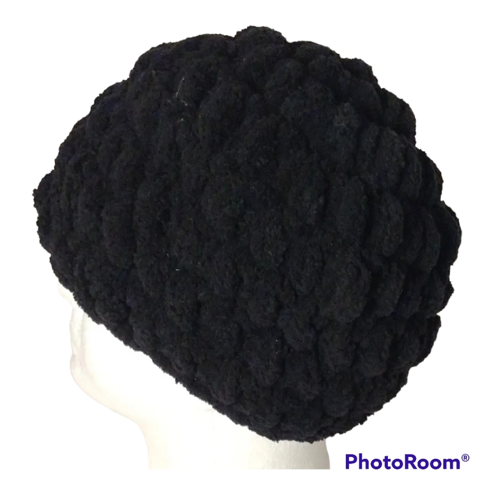 New Handmade Crocheted Soft Non-wool Black Beehive Hat XL